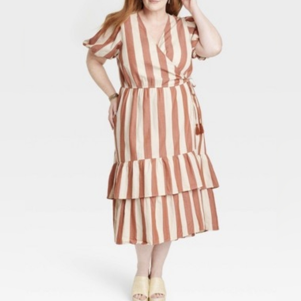 Knox Rose summer wrap maxi stripe dress size large ruffle